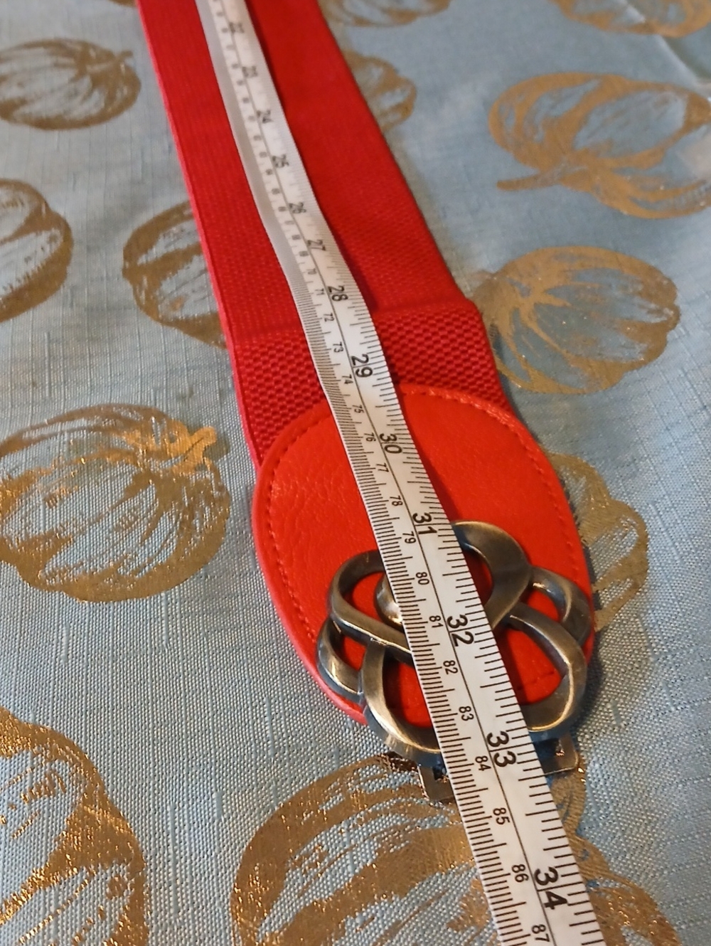 Red Women's Elastic Belt with Decorative Silver Knot Buckle